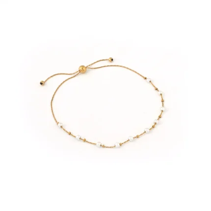 Pulseira ajustável em aço perolas (Cor: Dourado)
