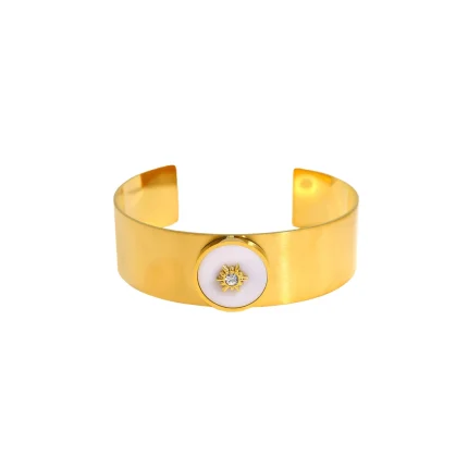 Pulseira rígida aço pedra natural com sol