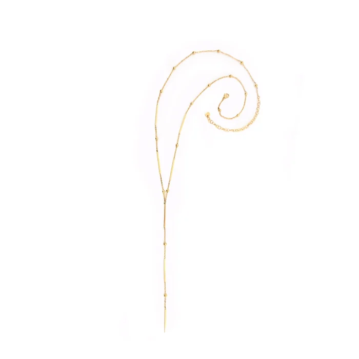 Colar em aço comprido bolinhas  (Cor: Dourado) - Image 2