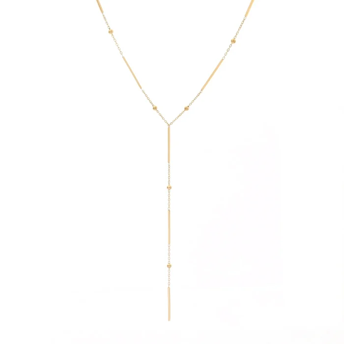 Colar em aço comprido bolinhas  (Cor: Dourado) - Image 1