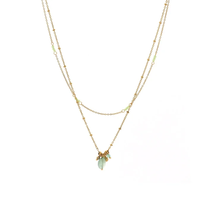 Colar em aço duplo com pendentes  (Cor: Verde Claro) - Image 1