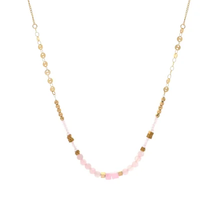 Colar em aço cristais (cor: Rosa)