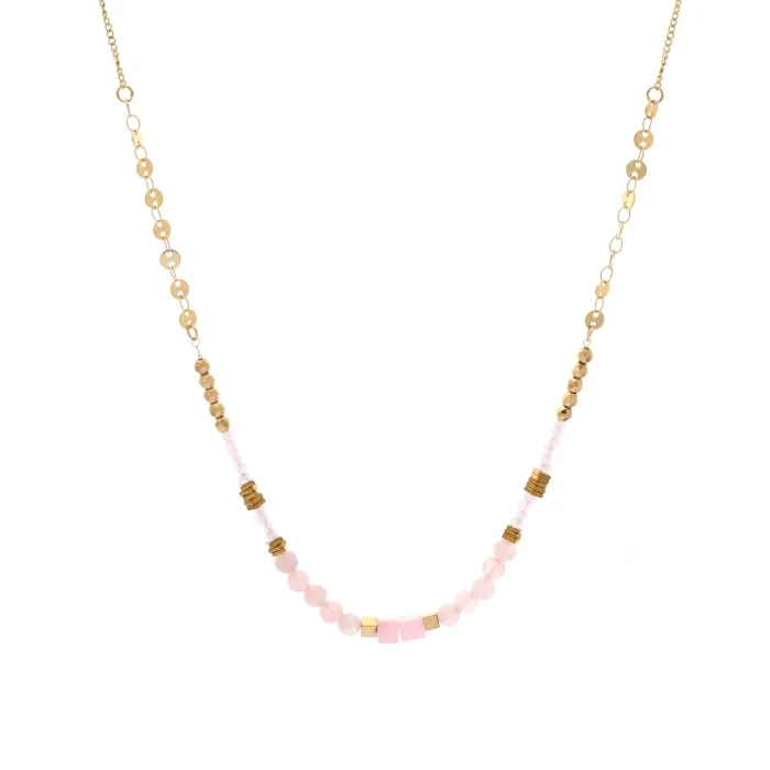 Colar em aço cristais (cor: Rosa) - Image 1