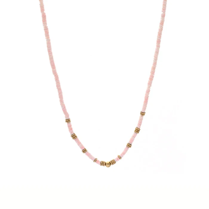 Colar em aço com pedras em cerâmica  (Cor: Rosa Claro) - Image 1