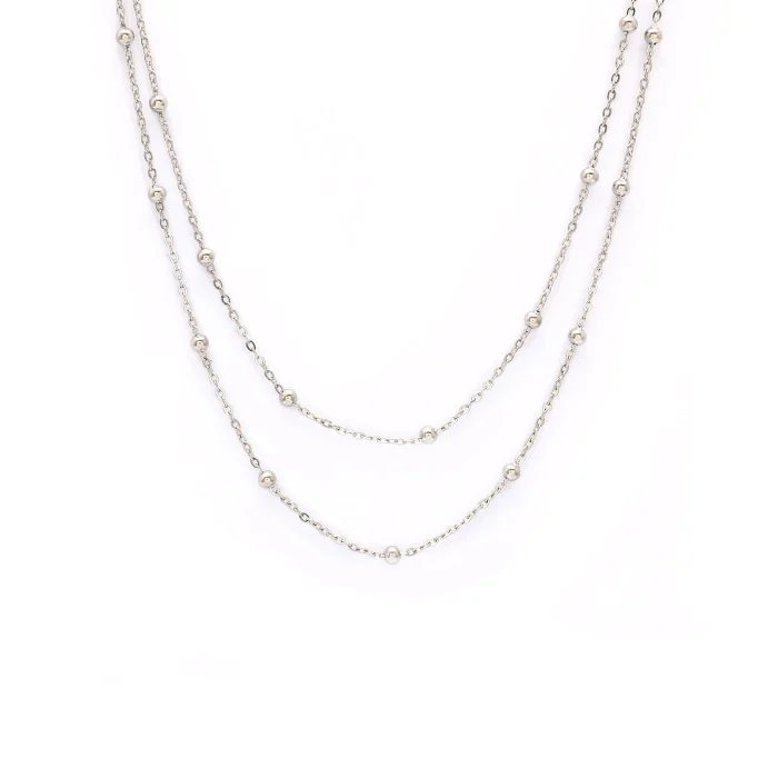 Gola dupla de aço com bolinhas (cor: Prateada) - Image 1