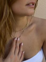 Colar em aço malha dupla com bolinhas (Cor: Dourado)